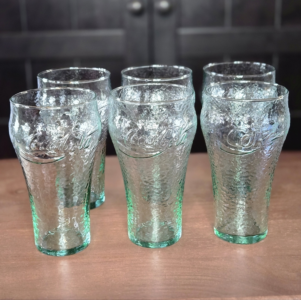 Coca Cola Green Glass Tumbler Set Coke 6 Drinkware Lot
